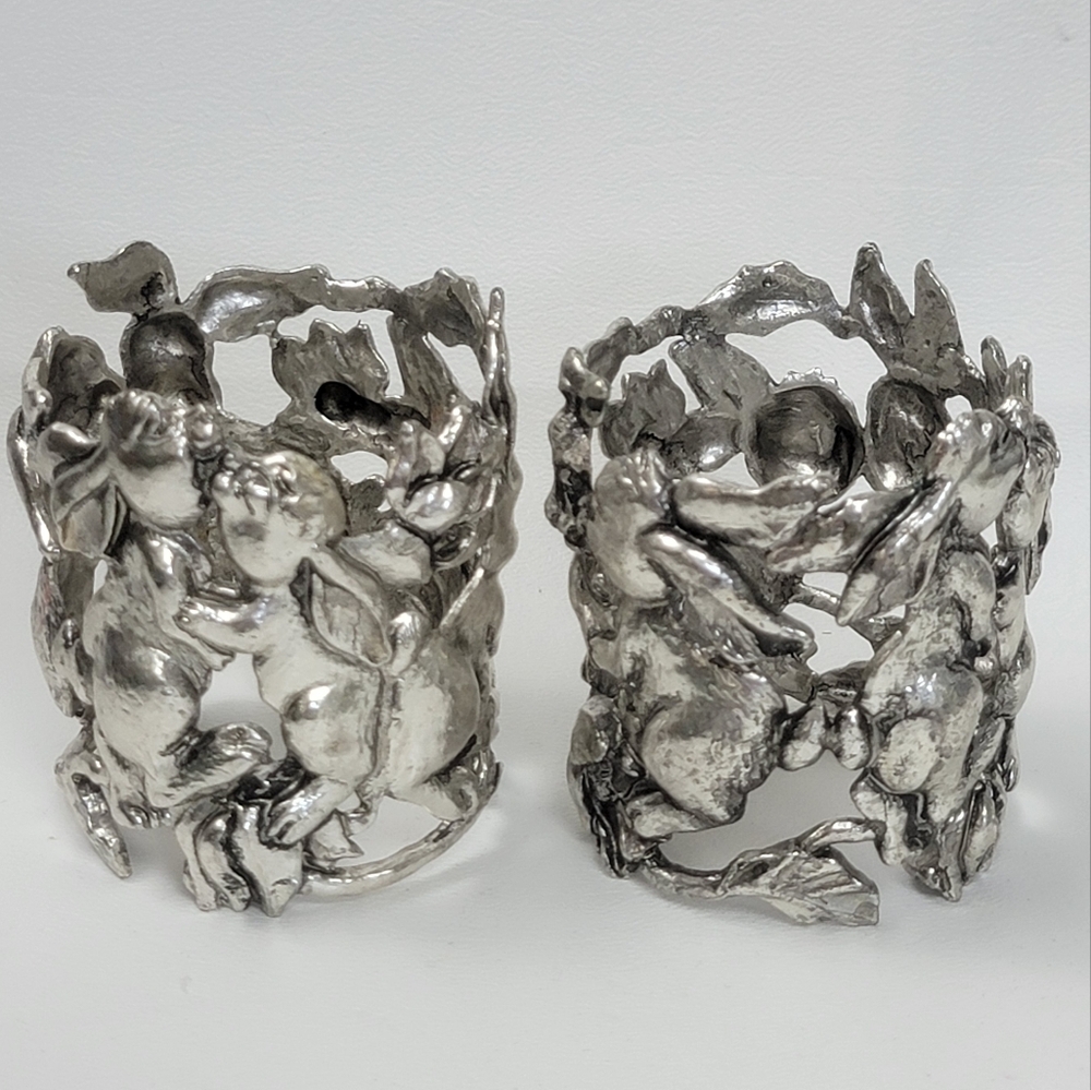 2 Vintage Arthur's Court Bunny Bunnies Rabbits Metal Votive Candle Holders